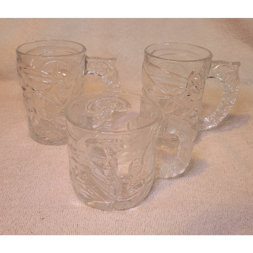 McDonald's 1995 Batman Forever 3D Glass Mug Cups Set 3 ea- Batman & Two Face DC